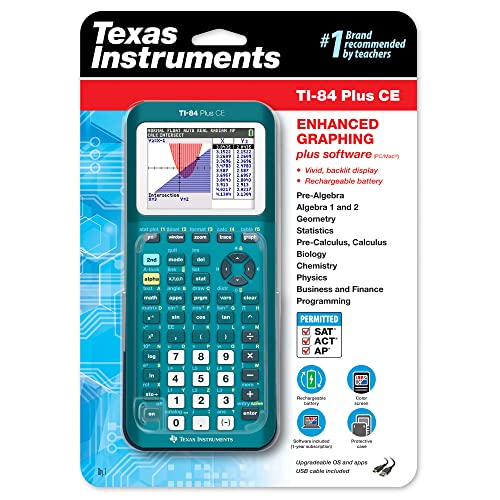 Image of Texas Instruments TI-84 Plus CE Graphing Calculator, Totally Teal | Color Screen, Built-in Apps, Included Software, Test-Permitted, for Math, Science and Finance | Signature Series Bundle