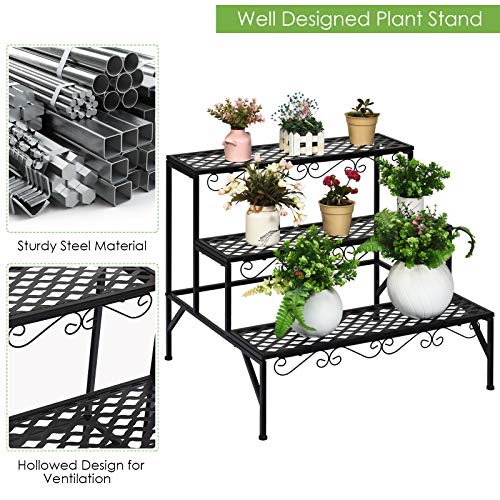 Giantex 3 Tiers Black Metal Plant Stand, Metal Plant Shelf Stands W/ 6-9 Flower Potted Capacity Holders, Multiple Flower Pot Display Rack For Plants Patio Garden Corner Indoor (Rectangular) #TOP5