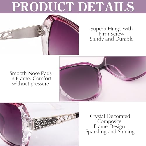 Image of DragonflyDreams Women Large Sunglasses, UV 400 Glasses | Oversized Classic Trend Ladies Sunglasses Sparkling Large Frame