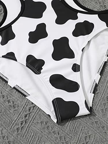 Wdirara Girl's Cow Print One Piece Swimsuit Cut Out Cute Spaghetti Strap Bathing Suit Black And White 14Y #TOP3