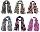 Printed Designer Set of 6 Mullticoloured stoles ; Trendy scarf stoles dupatta for Girls/Ladies/Women (F0182)