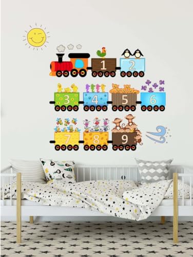 Vinilo decorativo infantil de tren con animales 127x63 cm miniatura 5