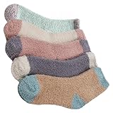 Hohopeti 5 Paare Damen Winter Socken Mittellang aus Dickem Polyester Warme Schlafsocken mit Weichem Frottee Bunte Farbmischung für Kalte Herbst Winternächte