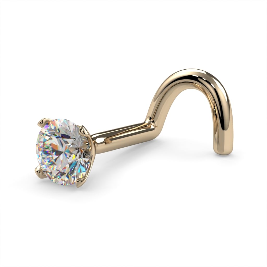 FreshTrends Diamond Nose Ring – 20G 3mm (0.10 ct. tw) Genuine Diamond Nose Stud – 14K Real Gold Nose Ring Twist Screw – Made in USA