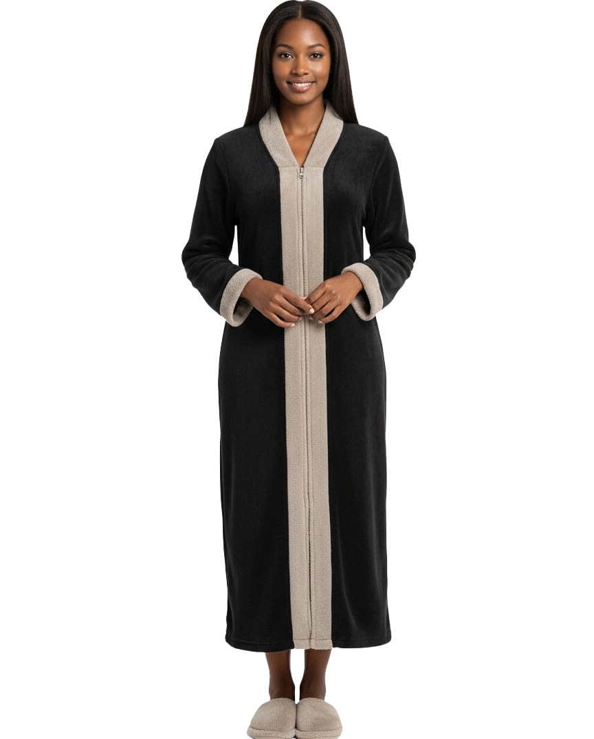 Alexander Del Rossa Kimono Robe with Zipper, Zip Up Robe for Women