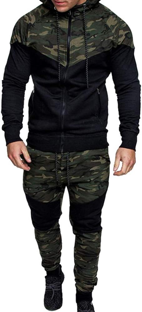 Rera Tracksuits Mens Hoodie Zip up Top Joggers Set Autumn Winter Camouflage Adult Jogging Suit