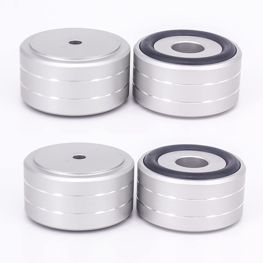 4PCS Amplifier Feet Shock Absorber 40x20mm Speaker turntable Feet Spike Rubber Ring Amplifier Feet Aluminum (Silver)