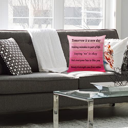Inspirational Quotes Throw Pillow Covers,Tomrrow Is A New Day Hot Pink Decorative Throw Pillows Cushion Covers For Sofa Bed Couch Bedroom Living Room Home Decor, Inspirational Gifts For Girls Women #TOP3