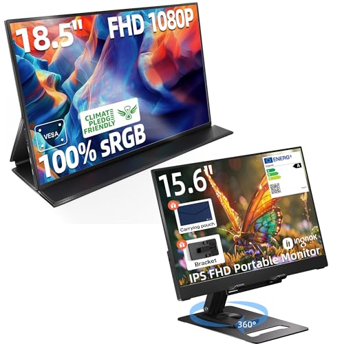 Image of Ingnok Dual Portable Monitor -15.6'' +18.5 inch 100% sRGB FHD 1080P Ultra Slim External Screen with USB C /HDMI for Laptop, Mac, PC, Phone, PS4, PS5, Switch