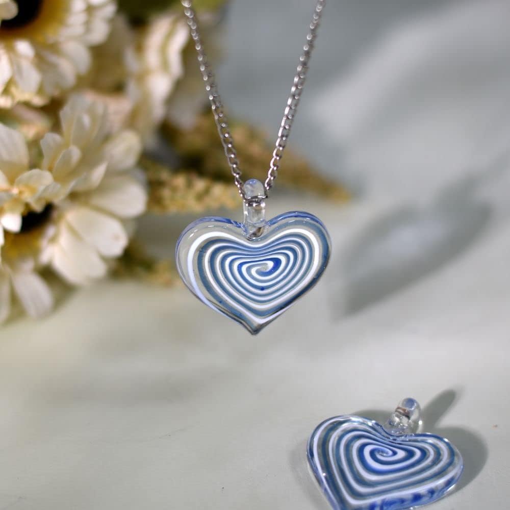 Indian Shelf 2 Pieces Pendent | Heart Pendent | Glass Heart Pendent | Blue Charm Pendents Glass | Glass Heart Charm Pendent | Glass Pendants for Jewelry Making | Blue Pendents