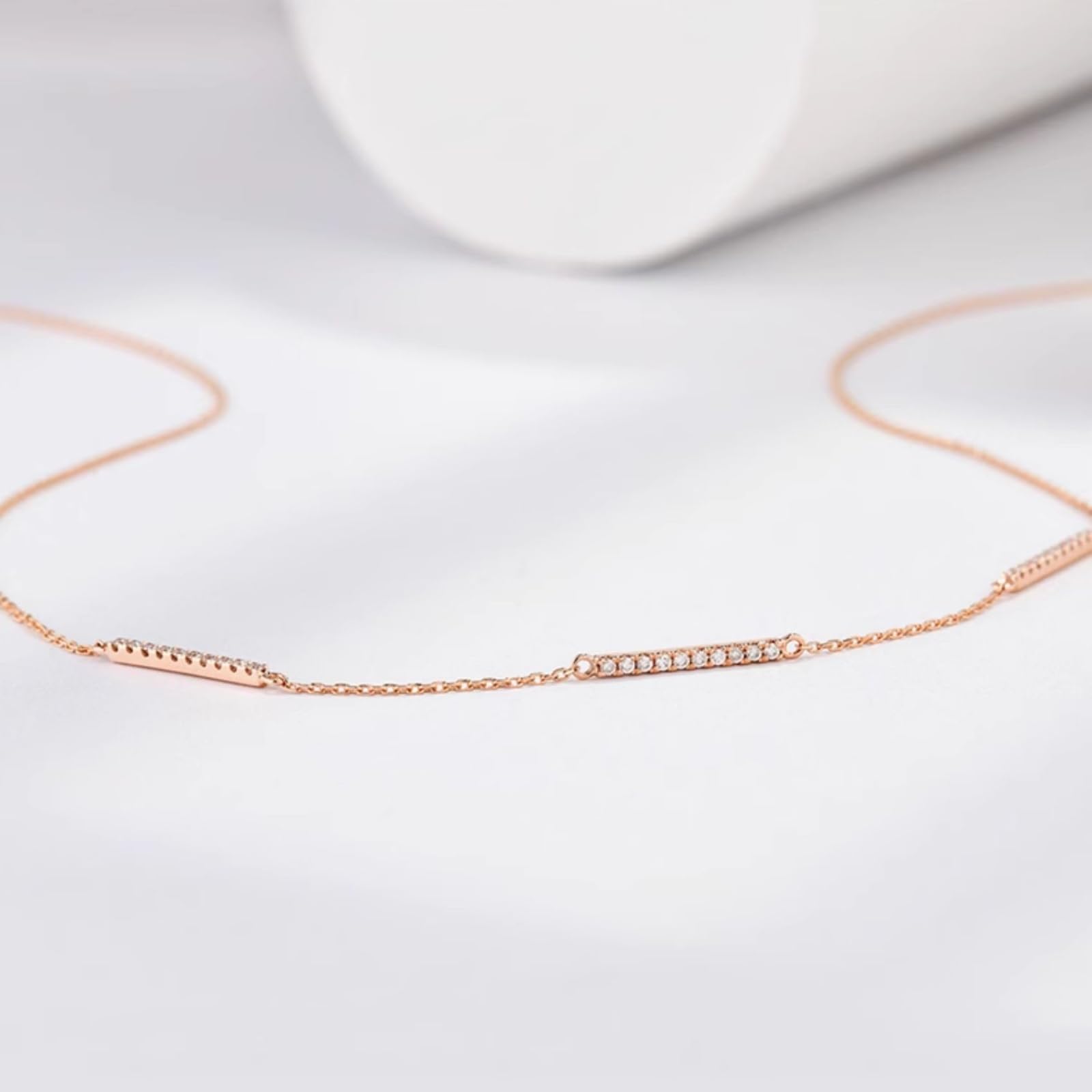 Collares para mujer, collar delicado de oro rosa de 9 quilates, 14 quilates y 18 quilates con diamantes de 0,16 quilates