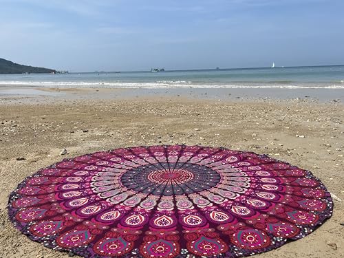 raajsee Indien Strandtuch Rund Mandala Hippie Lila/Groß Indisch Rundes Baumwolle/boho Runder Yoga Matte Tuch Meditation/Tischdecke Rund aufhänger Decke picknick handgefertigt Teppich