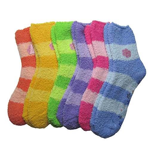 6 Pairs of Super Soft Non-Skid or No Non-Skid Fuzzy Slipper Socks