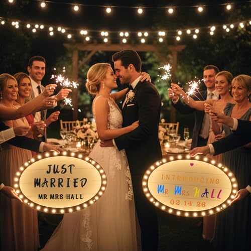 Image of Custom Bottle Service Sign for Wedding, LED Marquee Sign with Removable Letter Stickers, 20 Inch Classic Oval Light Up Sign for Wedding Reception Engagement Birthday Party Decor