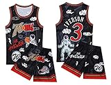 Kids Show Runway Dance Costume Cartoon Son Goku #23 Jordan Basketball Jersey and Shorts Hip Hop Trend Youth Tank Top Suits (10,Black 3 Iverson)