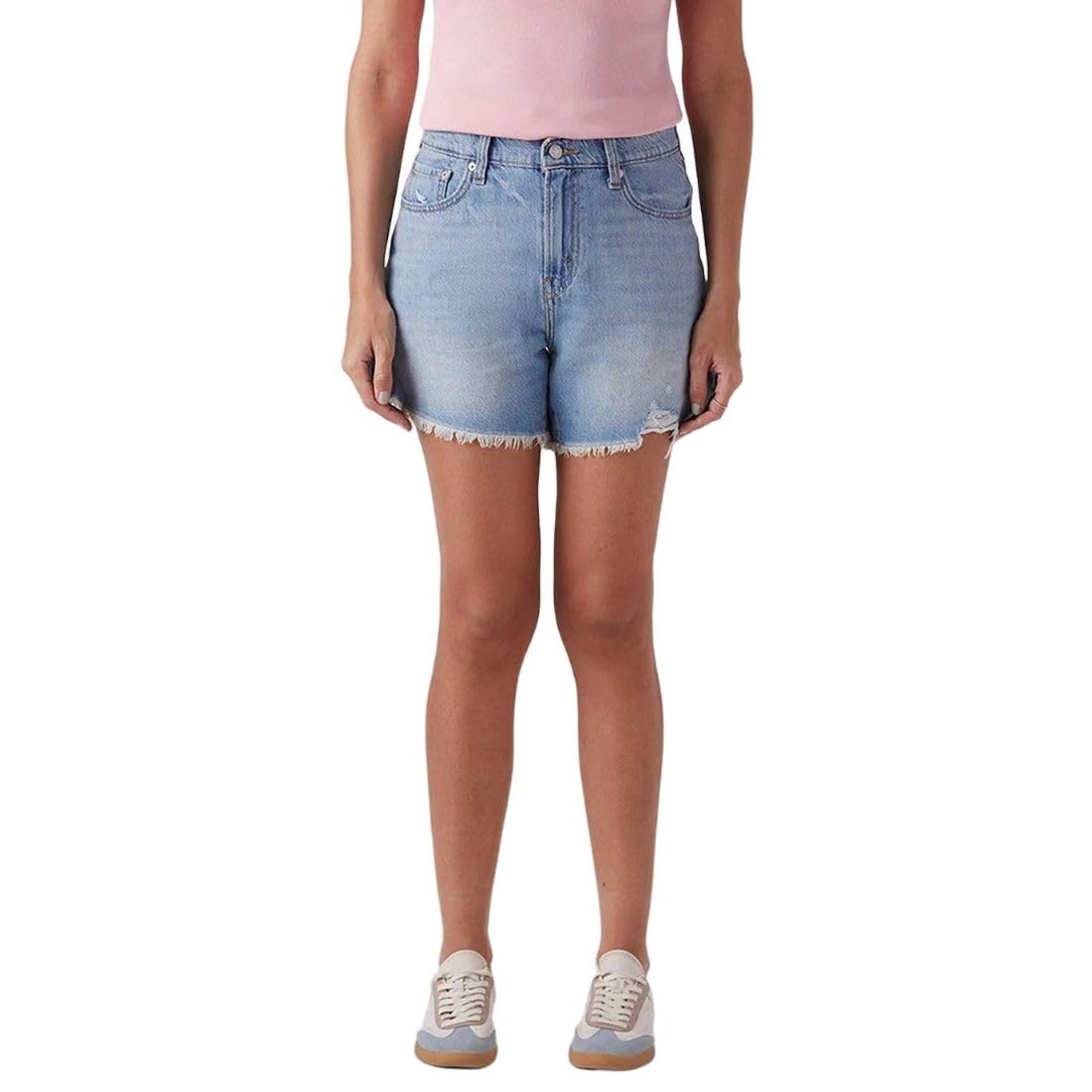 levi's Women's Light-Blue Ribcage Fit High Rise Shorts-picture-13
