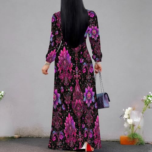 Image of SUZONANA Plus Size Dresses for Women Floral Print Maxi Dress Flowy 3 /4 Sleeve with Belt