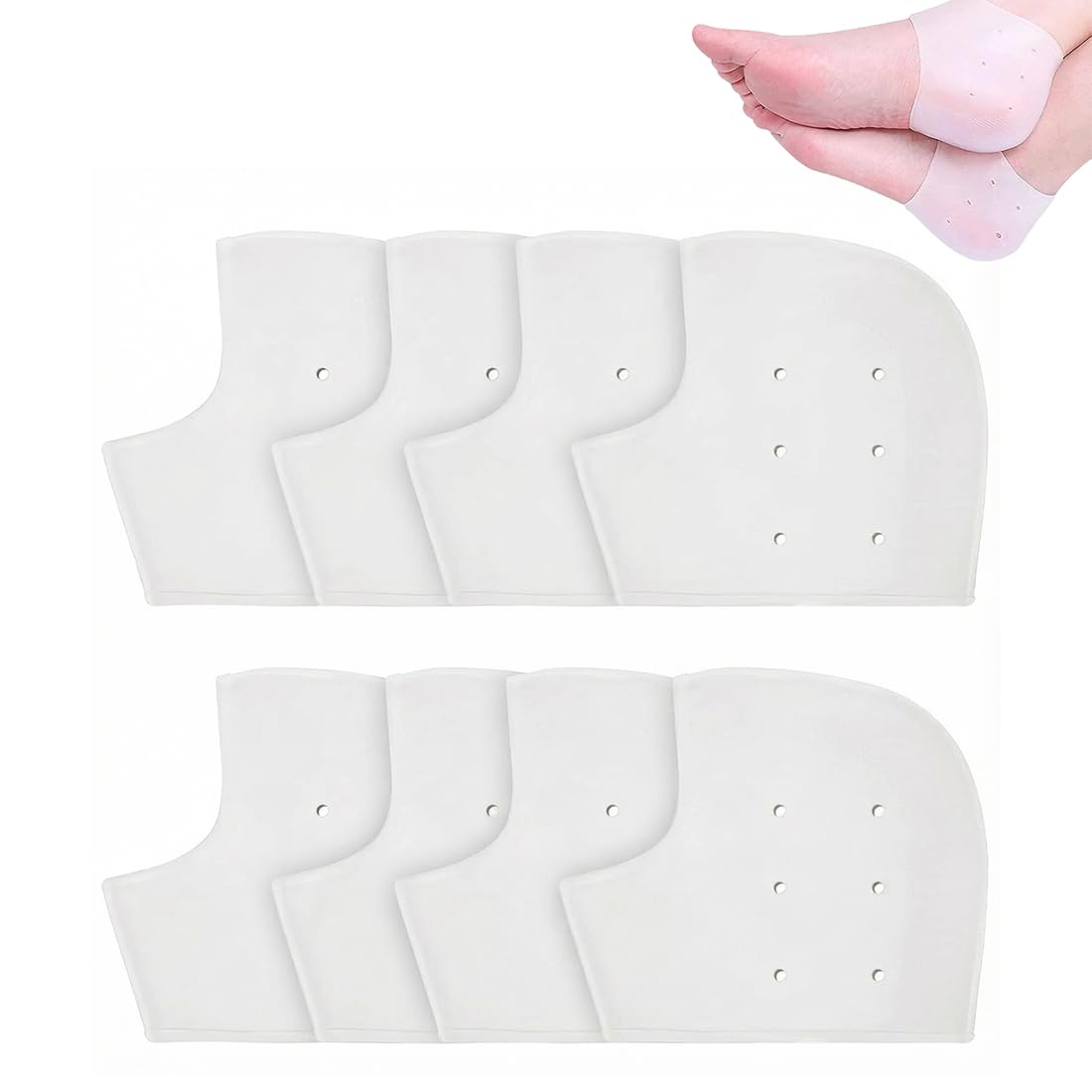 4 Pares Taloneras de Silicona Protectores de Talón para Dolor de Talón y Talones Agrietados (Blanco)