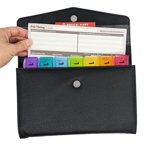 Image of 5 Times a Day Weekly Pill Box with Medication Wallet, Easy Secure Magnetic Closure, 5X Pillbox with Medication Schedule and Medical Alert Card (5 Time-a-Day Wallet)