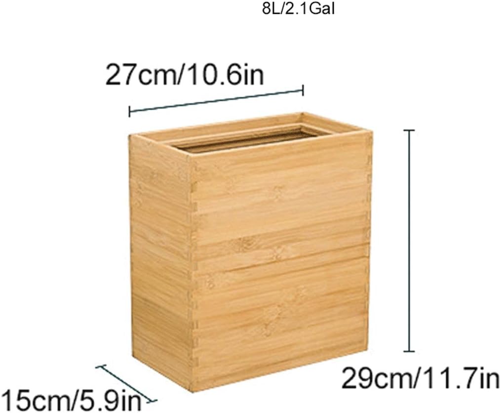 Trash Can Stitching Narrow-Shaped Trash Can Strong Load-Bearing Bamboo Recycle Bin Without Lid Garbage Bin 8L2.1Gal Waste Basket (Color : Wood Color Size : Ink Painting A) (Wood Color Ink Painting A)