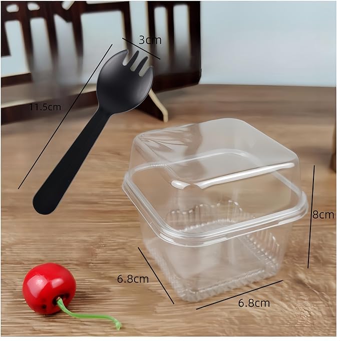 tazze da dessert quadrate trasparenti, 50 Pezzi 8oz tazze bicchieri da dessert,Monoporzione per Dolci,Finger food con coperchio e Cucchiaio, per Budini,Gelati, Mousse