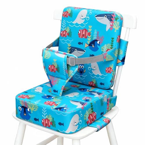 Image of Booster Seat for Kitchen Chair, Upgrade Toddler Booster Seat for Table | 3.5 inch High Density Foam Toddler Booster Seat for Dining Table with 4 inch Backrest, Front Safety Buckle, Travel Booster Chair