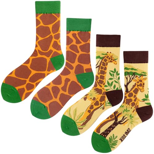 Image of 2 Pairs Cartoon Animal Crew Socks Fun Cotton Mid Calf Socks for Women