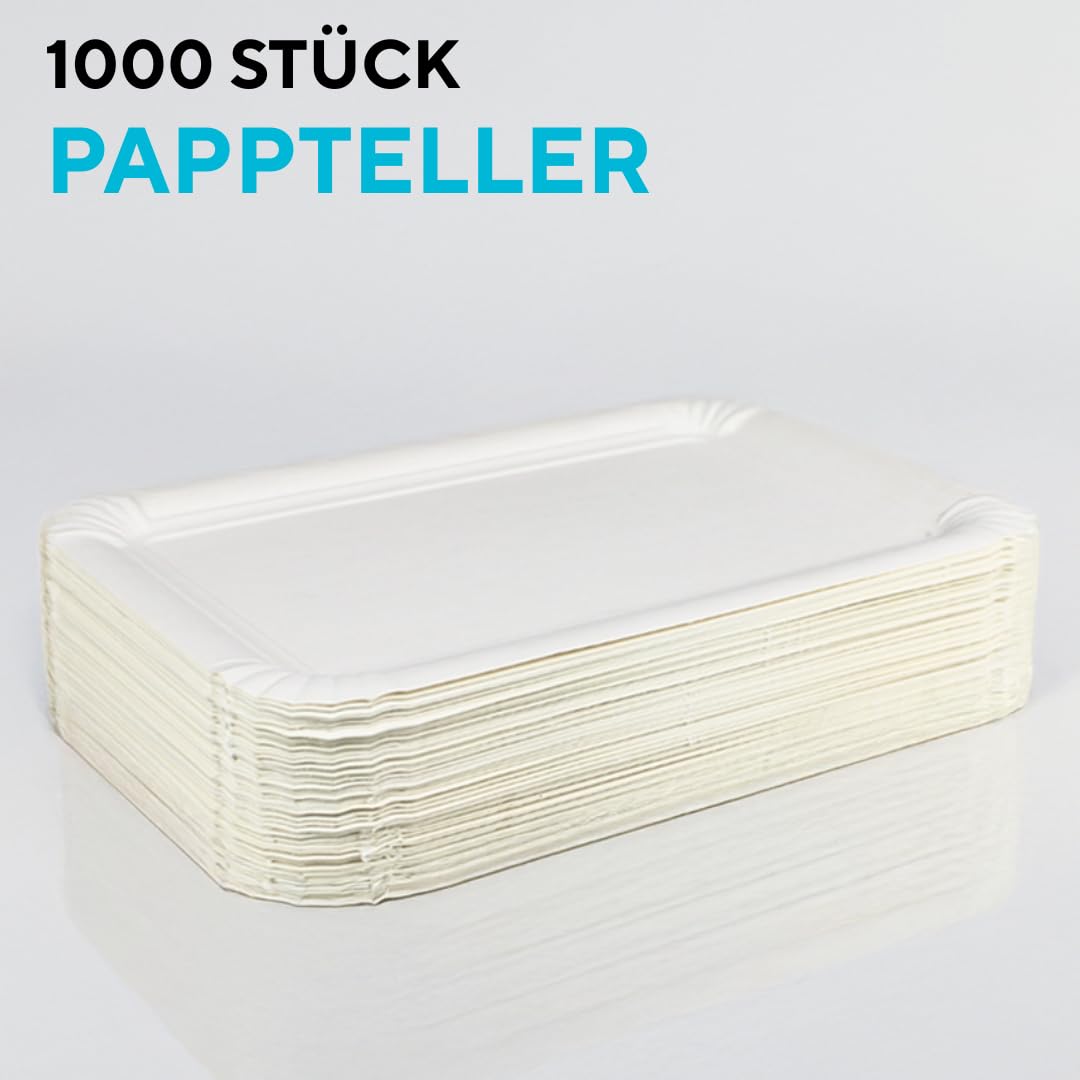Enpack 1000 Pappteller eckig 18x26 cm weiß – stabile Einwegteller aus Frischfaserkarton, biologisch abbaubar – Kuchenteller & Party Teller für Geburtstag, Grillfest, Catering & Gastronomie