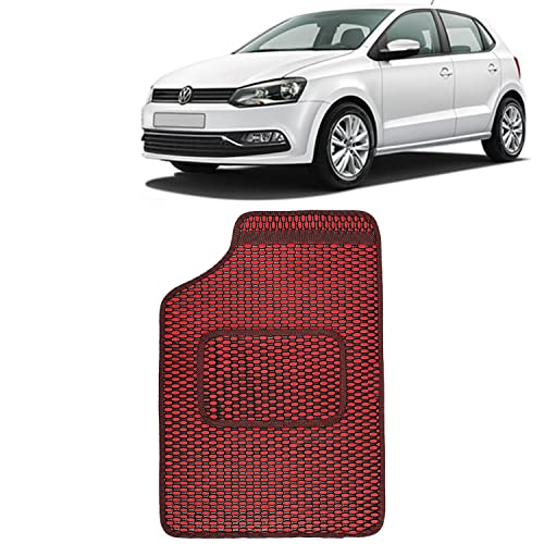 Image of Kingsway Dotted Design Car Floor Foot Mats Universal Fit for Volkswagen Polo, Model Year : 2009 Onwards, Water and Dustproof, Color Red, Set of 5 Pieces