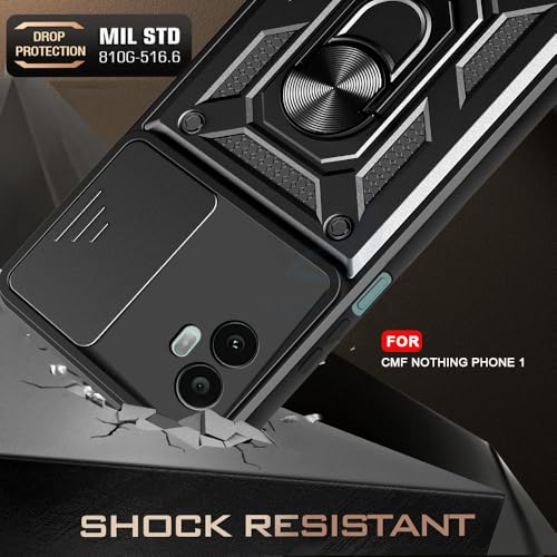 Image of AESTMO Tough Armor Nothing CMF Phone 1 Bumper Back Case Cover | Ring Holder & Sliding Camera Shield Cover | 360 Degree Protection Back Case Cover for Nothing CMF Phone 1 (Black)