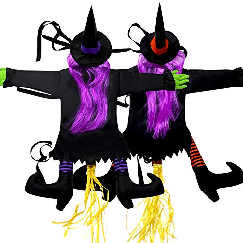 Alpurple 2 Packs Crashing Witch into Tree Halloween Decoration -Halloween Crashed Witch Decorations ,Crashed Witch Props Ideal for Halloween Garden Tree Door Porch Decor