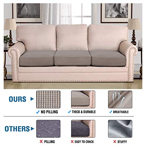 H.versailtex Super Stretch Individual Seat Cushion Covers Sofa Covers Couch Cushion Covers Slipcover Sets Thick Jacquard Textured Twill Fabric (3 Piece Sofa Cushion Covers, Taupe) #TOP1