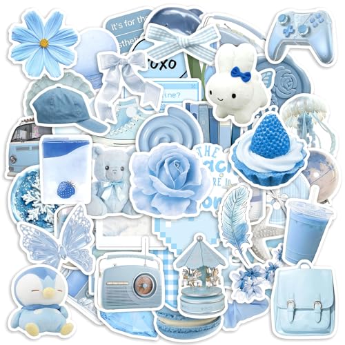50Pcs Aesthetic Blue Girls Heart Stickers Pack Cool Trendy Y2K Stickers for Water Bottle Funny Waterproof Sticker for Teens Adults Vinyl Sticker for Laptop Skateboard Party Supplies