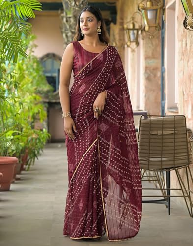 Image of SIRIL Women's Georgette Bandhani Printed Saree With Unstitched Blouse Piece