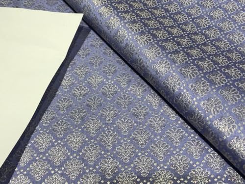 Tissu brocart de soie haut de gamme lavande et argent de 111 cm pour haute couture - 4