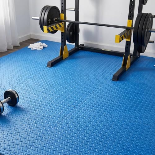 Amazon Basics EVA Foam Interlocking Puzzle Exercise Mat | 12 mm Thick | 60 x 60 cm Tiles | Pack of 4 | Anti-Slip Double-Sided Grip | Lightweight & Easy to Assemble | Floor Protection for Home Gym & Fitness | Blue