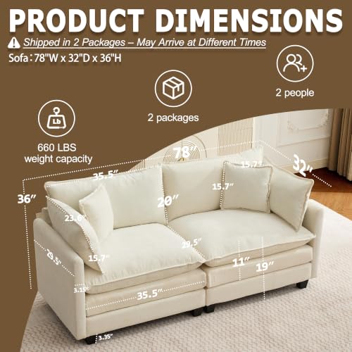 Image of 78 inch Modular Sectional Sofa, Cloud Loveseat Couch for Living Room