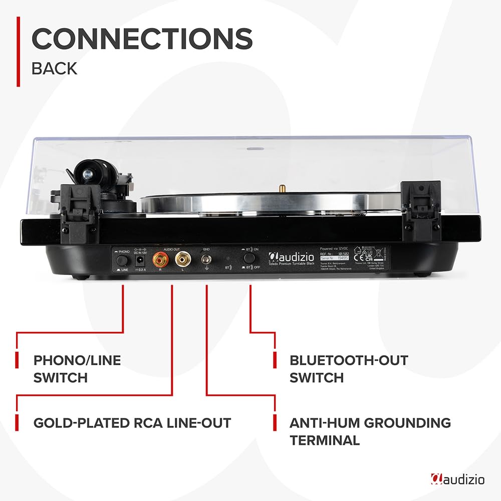 Audizio Toledo Premium Giradischi Bluetooth – Giradischi 33/45 giri/min, lettore in vinile con pickup di alta qualità – Record Player con preamplificatore