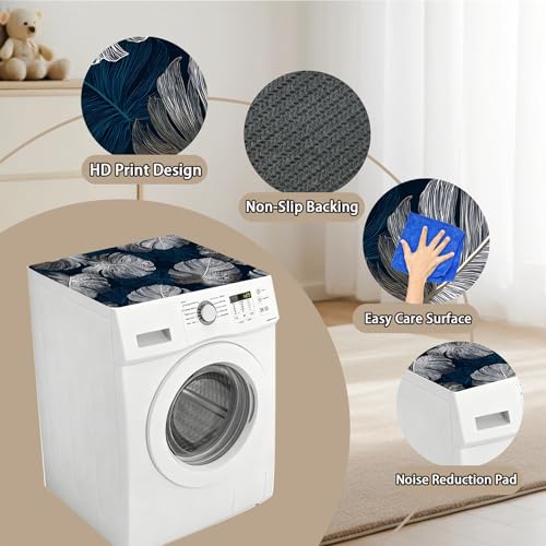 Image of Washer Dryer Top Cover Mat, Non-Slip Laundry Room Decor, Laundry Room Kitchen Appliance Decor Protector Universal 23.6 inchx19.7 inch (Leaf 3)