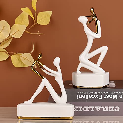 Orenm White Ceramic Mother And Child Sculpture Abstract Art Home Decor Mother And Child Statue Golden Mother's Day Baby Gift Precious Table Decor(Style B) #TOP7