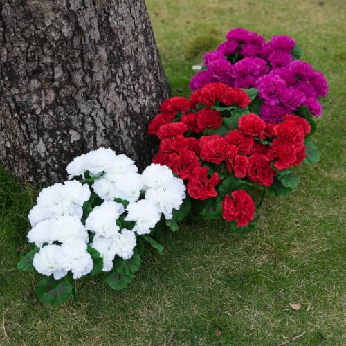 SupBri Artificial Flowers for Outdoor, UV Resistant Fake Flowers & Plants, Silk Faux Carnation Fowers for Outdoor Planters Home Garden Office Patio Front Spring Decorations (Red,White,Purple) - image 6