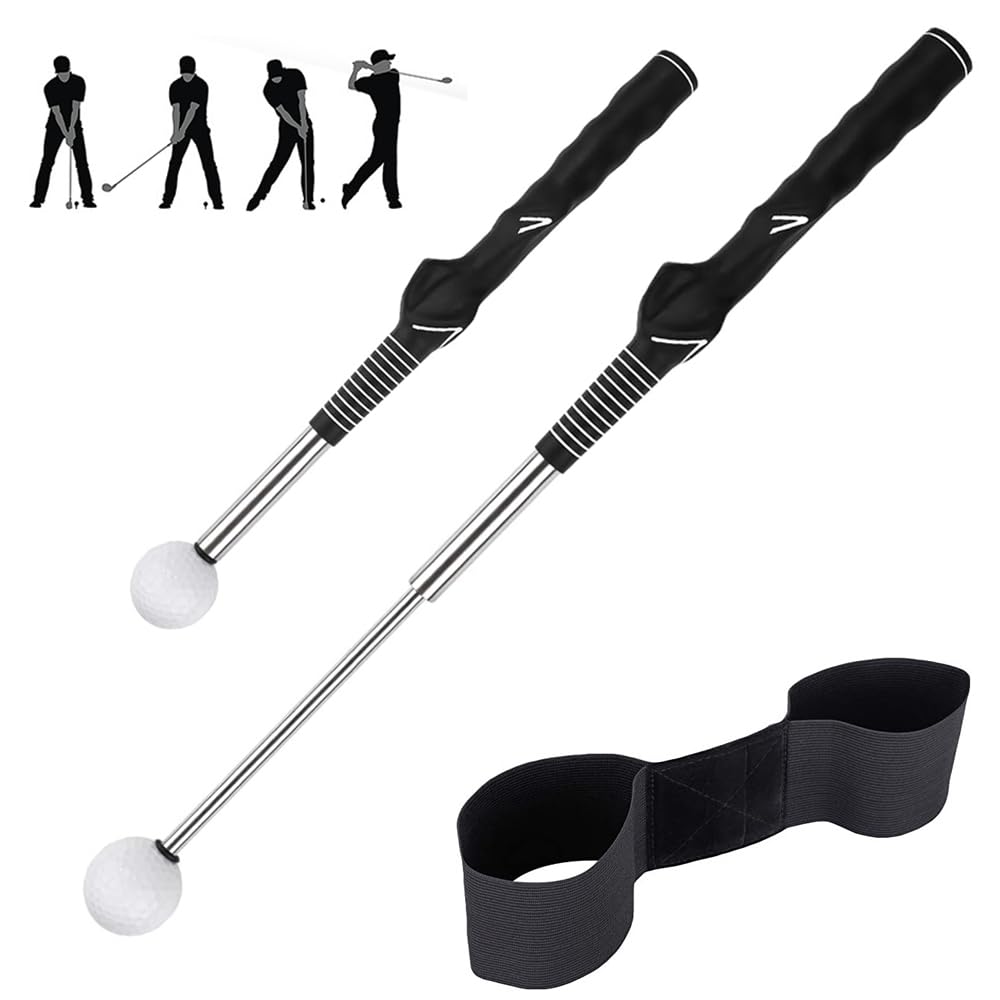 KBIBCK 2 Pcs Golf Training Aids, Retractable Golf Grip Training Aid, Golf Swing Trainer Arm Band, Posture Correction Alignment, Golf Alignment Sticks Golf Swing Training Aid for Beginners Men Women