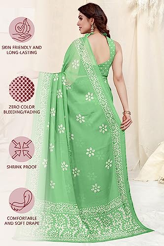 Image of MIRCHI FASHION Saree for Woman Chiffon Batik Printed | Lightweight Daily Wear Women's Office Sari with Blouse Piece (Available in 40 Colours)