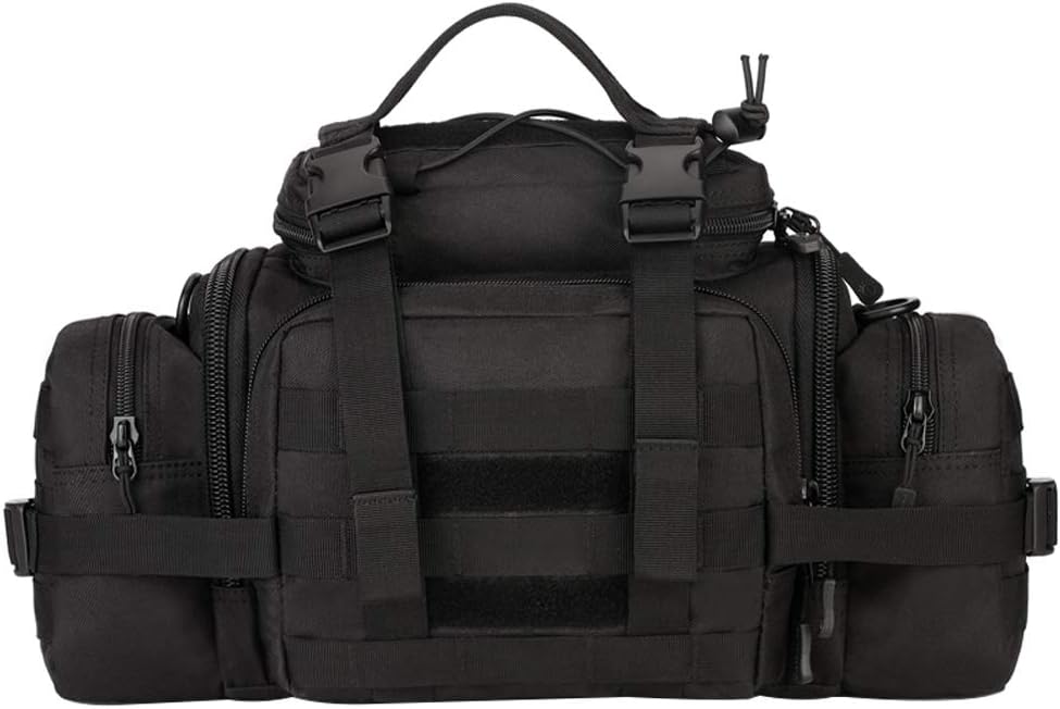 UNISTRENGH Tactical Assault Gear Sling Pack Hiking Duffle Fanny Packs MOLLE Compact Utility Military Waist Range Bag Heavy Duty EDC Camera Shoulder Backpack (Black)