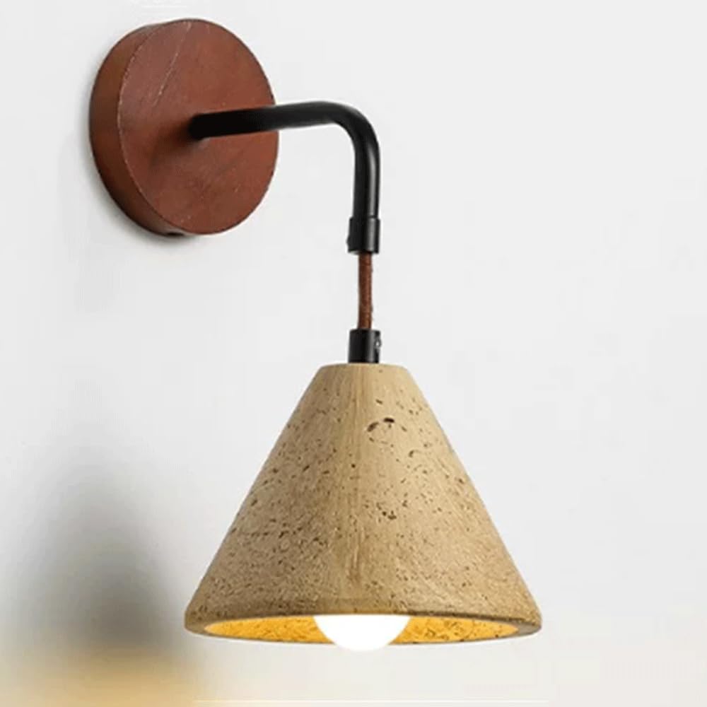 SHUANGZ Yellow Travertine Lamp Body Decorative with Soild Wood Base Rustic Style Wall Sconces Aisle Lighting Lamp Lighting for Hotel Bedrooms Living Room Bedside Corner Kids Room(Yellow)