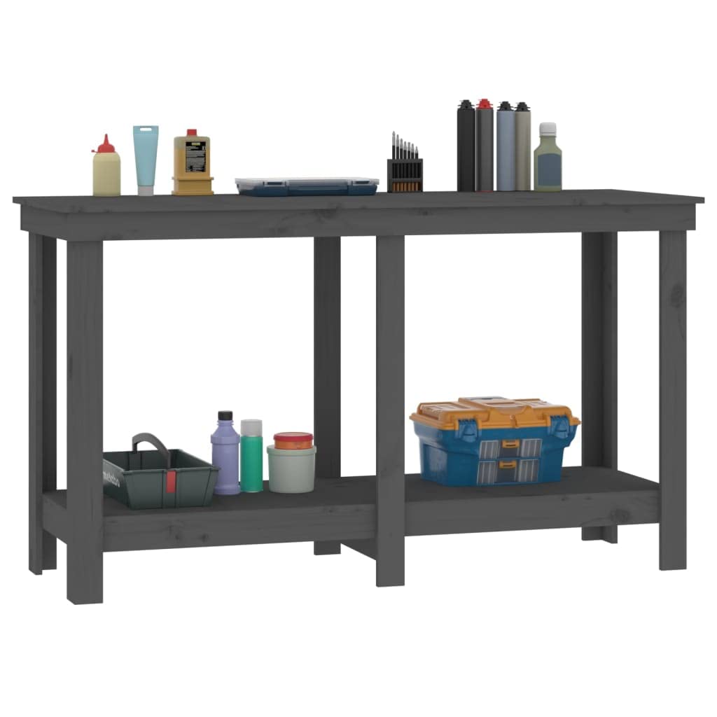 Genérico Banco de Trabajo de Madera Maciza de Pino Gris 140x50x80 cm,Bricolaje,Accesorios de Bricolaje,Organización y Almacenamiento de Herramientas,Mesas de Trabajo,822508