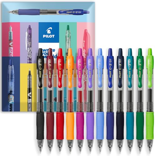 Pilot G-2 - Bolígrafos retráctiles de tinta de gel, punta de 0,7 mm, juego esencial de 12 unidades