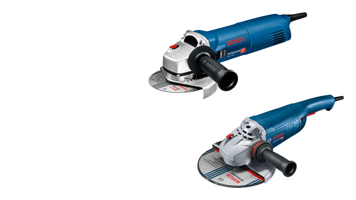 Bosch Professional combi-kit meuleuses angulaires : GWS 22-230 P + GWS 1400 (avec poignée auxiliaire, flasque de serrage, écrou de serrage, capot de protection, clé à ergots)