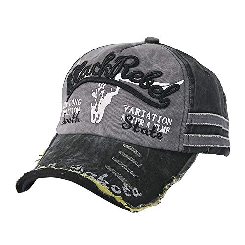 Sanyalei Vintage Embroidered Washed Distressed Cotton Dad Hat Baseball Cap Adjustable Polo Trucker Unisex Style Headwear (Black, 56cm/22.1