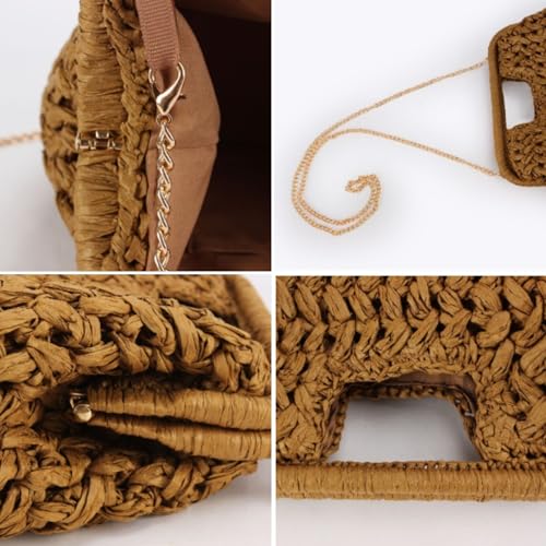Image of Women Straw Drawstring Bucket Purse Small Tote Shoulder Handbag Hollow Out Cross-body Bag for Summer,Beach | Straw